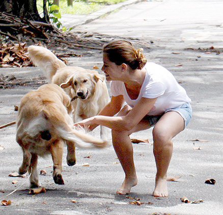 Ela brinca com os animais