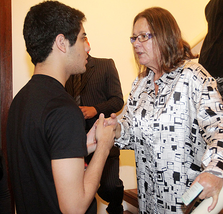 Beth Mendes e Miguel Rômulo conversaram na festa
