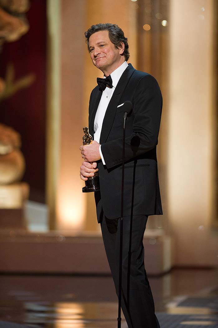 Colin Firth venceu como Melhor Ator pelo papel do monarca George VI em O Discurso do Rei