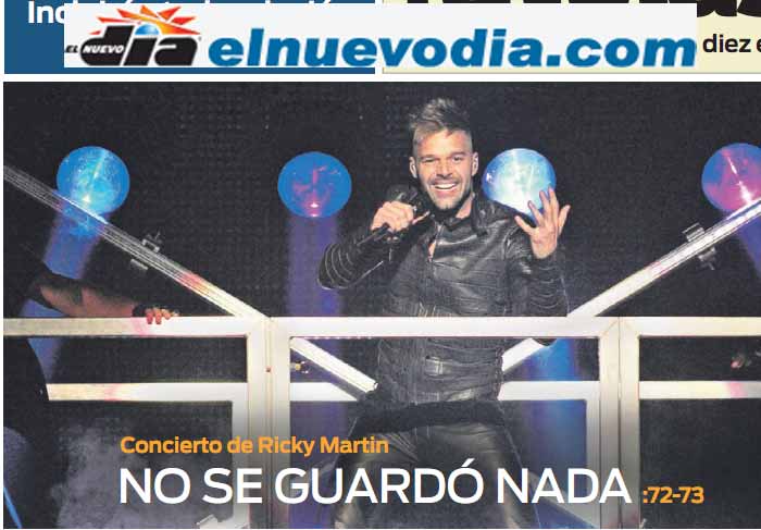 Reportagem do jornal El Nuevo Dia sobre a estreia da turne Music,a Alma, Sexo de Ricky Martin