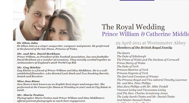 Lista oficial de convidados para o casamento do Príncipe William e Kate. O Fuxico - Fotomontagem