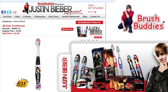 Justin Bieber lança escova de dente musical. O Fuxico? Fotomontagem