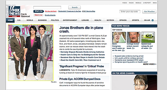 Jonas Brothers- acidente de pequeno avião.Nos arredores da Nova Zelandia