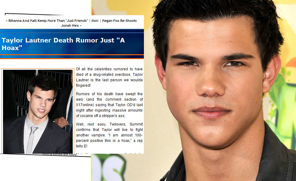 Taylor Lautner: overdose de cocaína, janeiro de 2010