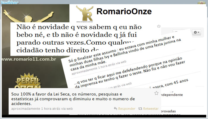 Romário usa o Twitter para esclarecer polêmica da blitz da Lei Seca O Fuxico