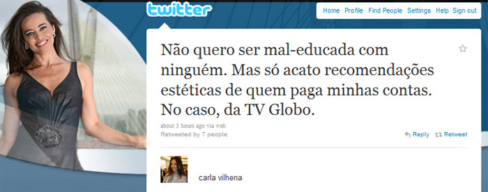 Carla Vilhena alfineta internauta que a provocou no Twitter - Reprodução