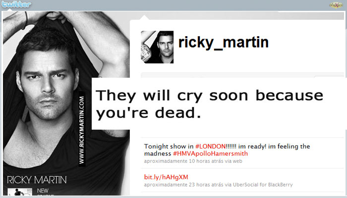 Absurdo! Ricky Martin ameaçado de morte pelo Twitter O Fuxico