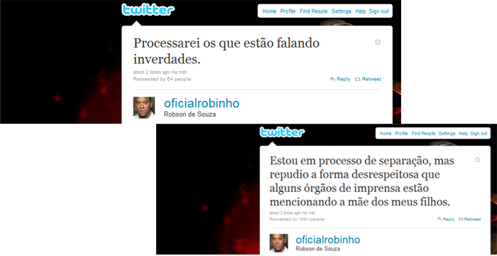 Robinho confirma separação no Twitter - Reprodução