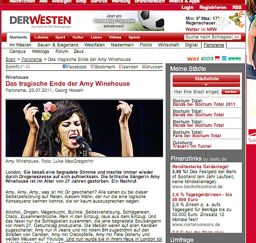 Imprensa de todo o mundo destaca a morte de Amy Winehouse 