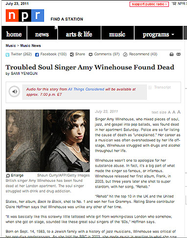 Imprensa de todo o mundo destaca a morte de Amy Winehouse 