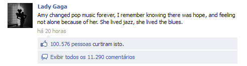 Lady Gaga homenageia Amy Winehouse em seu Facebook - Reprodução