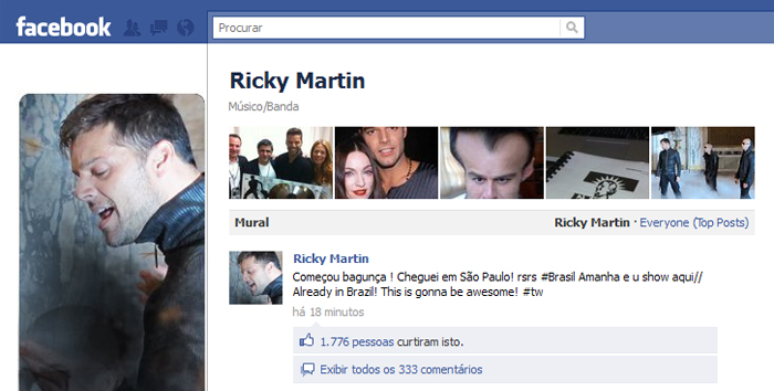 Ricky Martin comemora seus shows no Brasil pelo Facebook