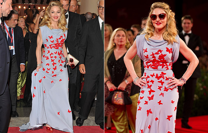 Madonna usa vestido com borboletas vermelhas no Festival de Veneza - Getty Images