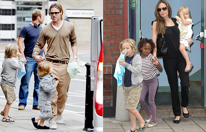 Brad Pitt e Angelina Jolie deixam cinema com os filhos pelos fundos em Londres - Grosby