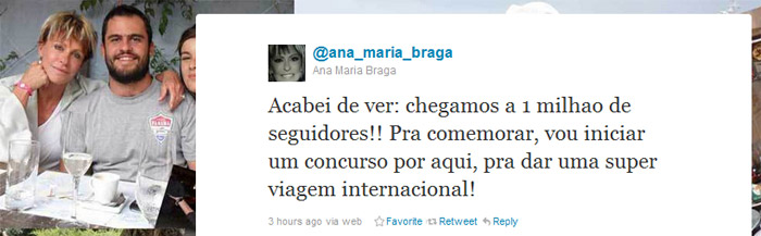 Ana Maria Braga sorteia viagem para seguidores no Twitter