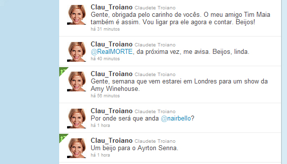 Falso Twitter de Claudete Troiano manda beijos para famosos mortos