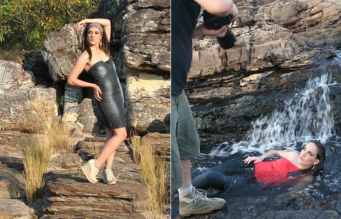 Adriana Birolli posa para campanha de jeans em cachoeira 