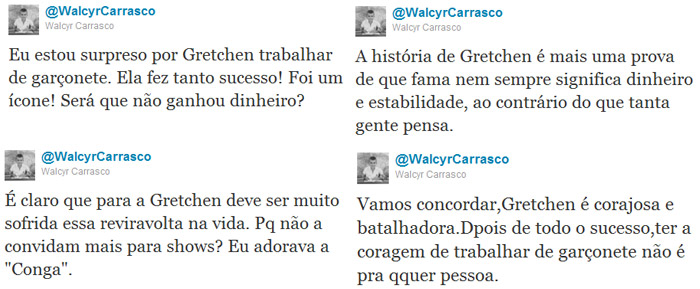 Walcyr Carrasco diz que Gretchen é corajosa por trabalhar como garçonete