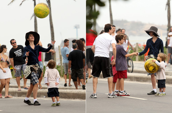 Fernanda Torres brinca com o filho na praia de Ipanema  - Ag.News