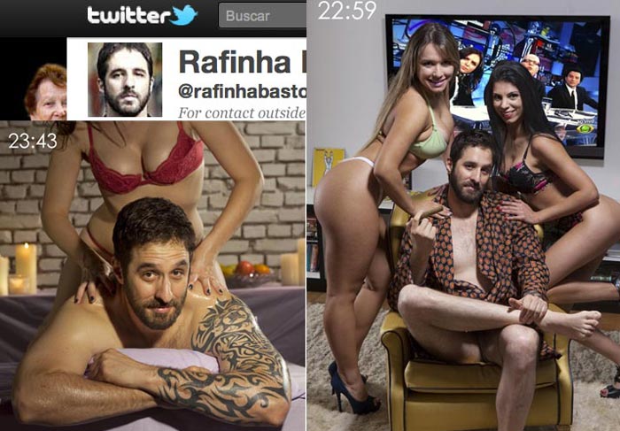 Rafinha Bastos posa com mulheres seminuas Reprodução Twitter/Salvador Condaro