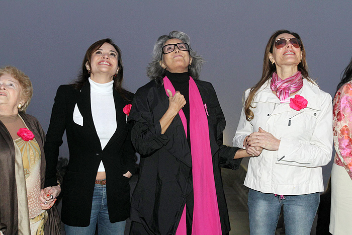 Christiane Torloni visita Cristo Redentor durante ação do Outubro Rosa.