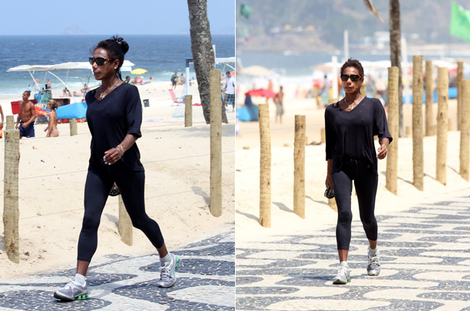 Glória Maria se exercita em praia do Rio - Ag.News