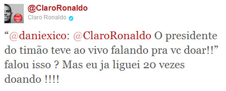 Ronaldo diz no Twitter que já doou para o Teleton