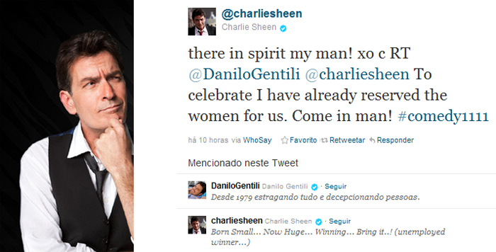 Charlie Sheen dá a entender que virá ao Brasil no Twitter