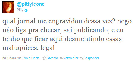 Pitty desmente gravidez pelo Twitter