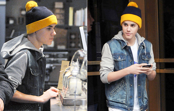 Justin Bieber faz compras em NY com gorrinho estranho