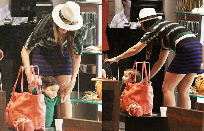 Juliana Paes leva o filho para tarde de compras no Rio