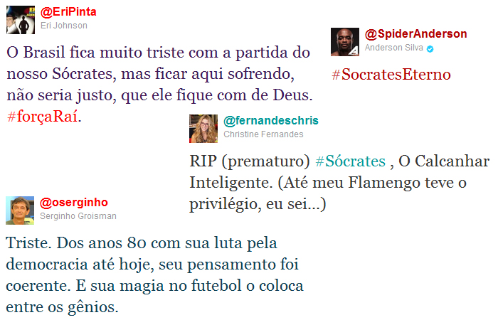 Famosos lamentam a morte de Sócrates no Twitter