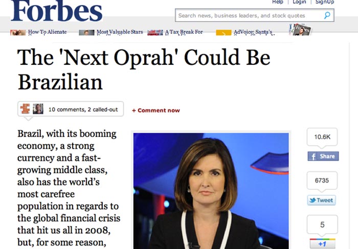 Forbes compara Fátima Bernardes a Oprah Winfrey O Fuxico