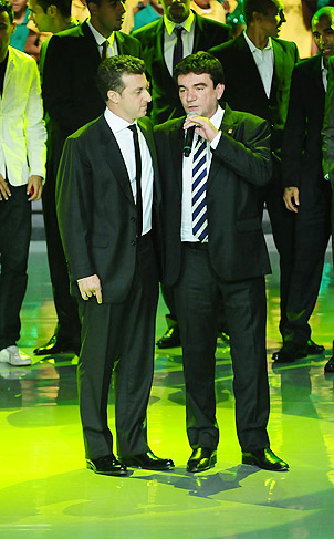 Huck e o presidente do Corinthians, Andrés Sanchez