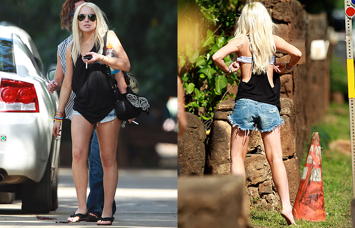 Lindsay Lohan desfila de shortinho, no Havaí