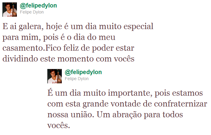 É hoje! Felipe Dylon fala sobre o casamento no twitter