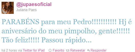 Juliana Paes comemora aniversário do filho pelo Twitter