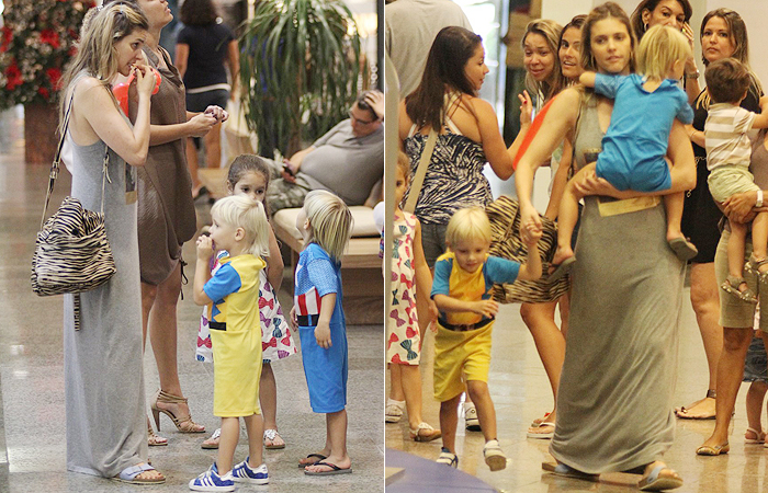 Fernanda Lima leva os filhos ao shopping no Rio
