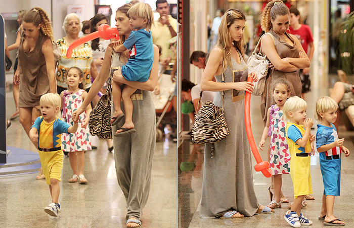 Fernanda Lima leva os filhos ao shopping no Rio