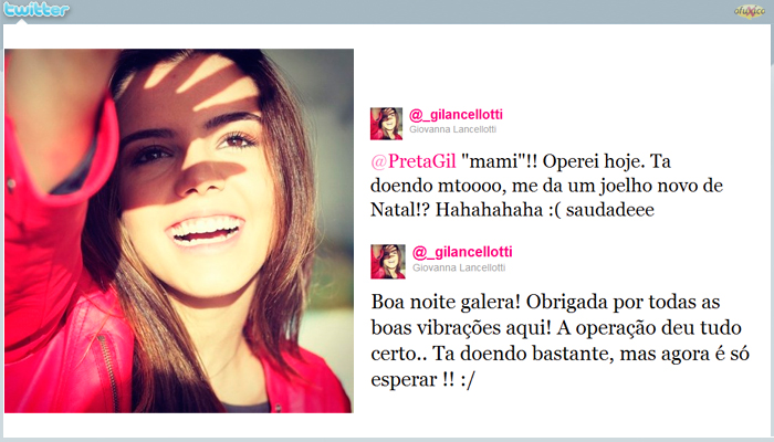 Depois de cirurgia, Giovanna Lancellotti reclama de dor no Twitter. OFuxico