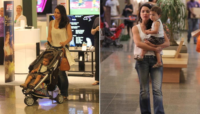 Juliana Knust passeia com o filho Mateus em shopping carioca. OFuxico