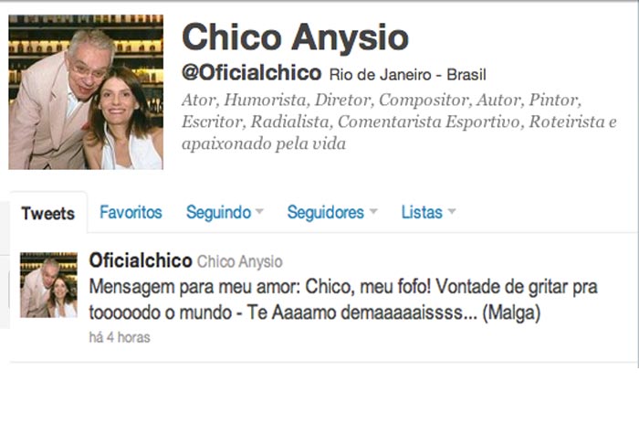 Malga declara seu amor por Chico Anysio, no Twitter O Fuxico