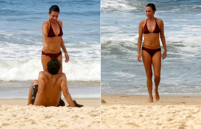 Após corrida, Andréa Beltrão mostra corpo em dia na praia