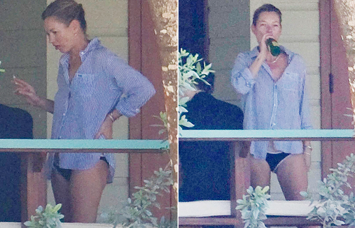  Kate Moss curte as férias no Caribe fumando e tomando cerveja - Grosby