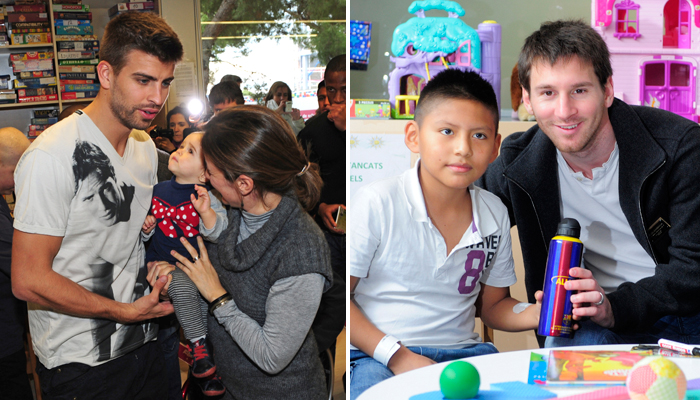 Gerard Piqué e Lionel Messi visitam hospital infantil na Espanha. OFuxico