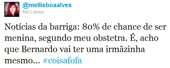 Mel Lisboa diz ser quase certo que espera uma menina