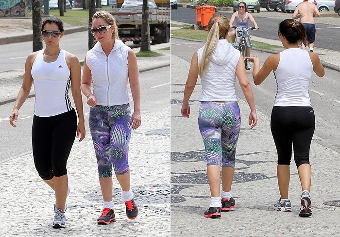 Mônica Carvalho faz caminha com amiga, no Rio