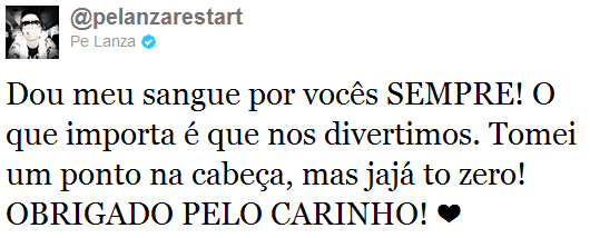 Pe Lanza é atingido por pedra durante show no Rio