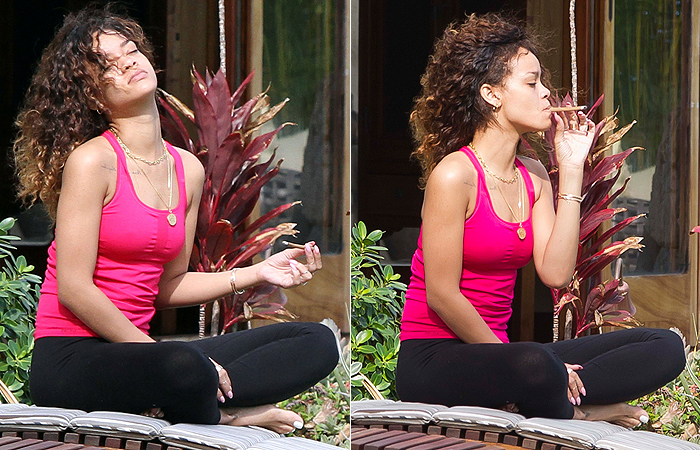 Rihanna é flagrada fumando cigarro pra lá de suspeito, no Havaí