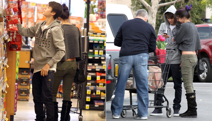 Justin Bieber e Selena Gomez são flagrados em supermercado